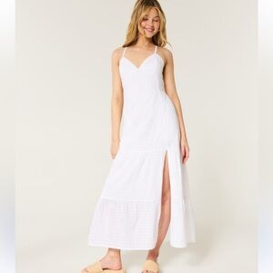 HOLLISTER White Cotton Open Back Maxi Dress